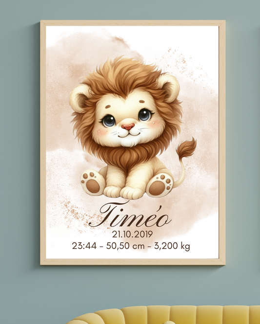 AFFICHE DE NAISSANCE - Bébé Lion