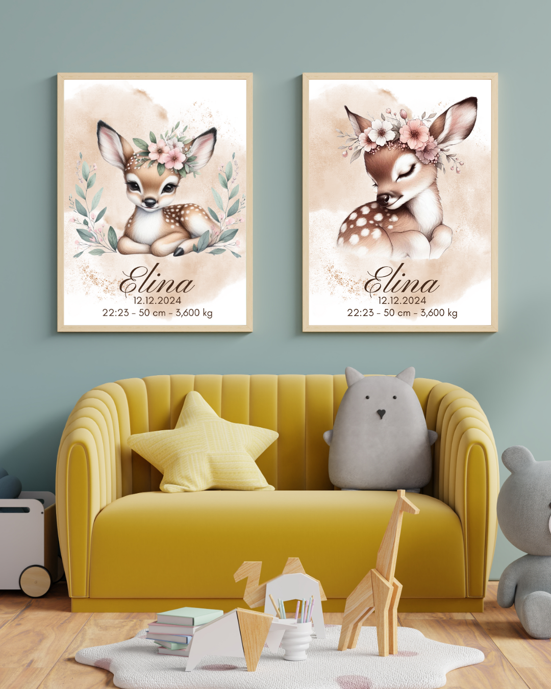 AFFICHE DE NAISSANCE - Faon fleurs