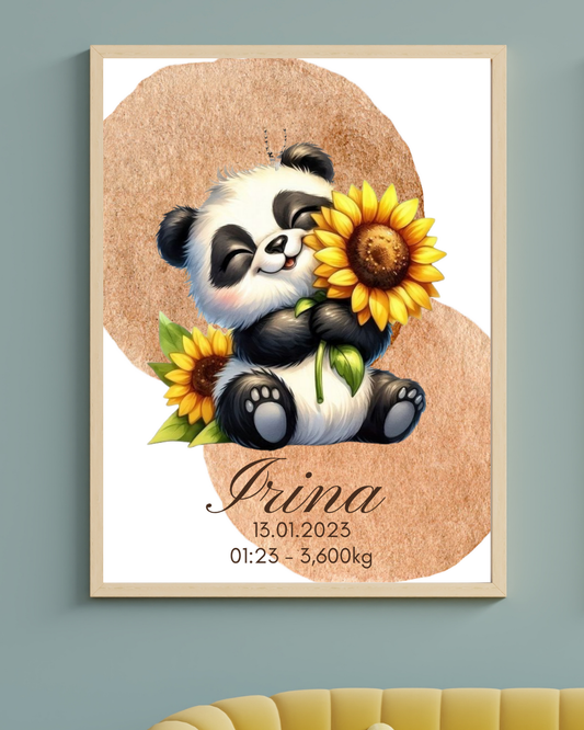 AFFICHE DE NAISSANCE - Panda Tournesol marron