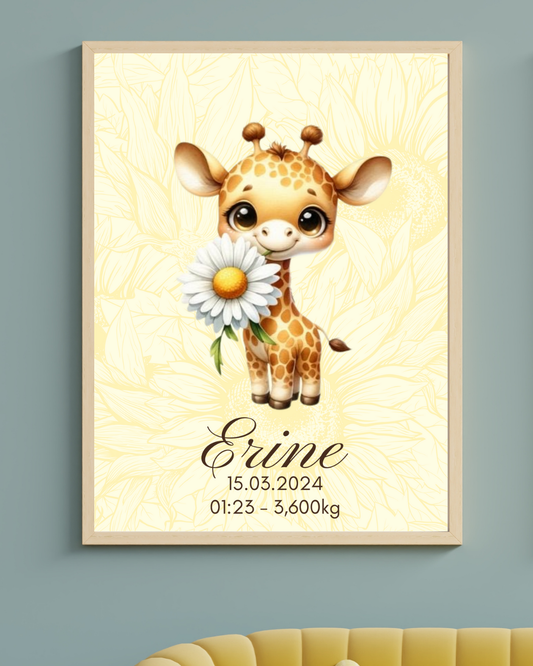 AFFICHE DE NAISSANCE - Girafe marguerite