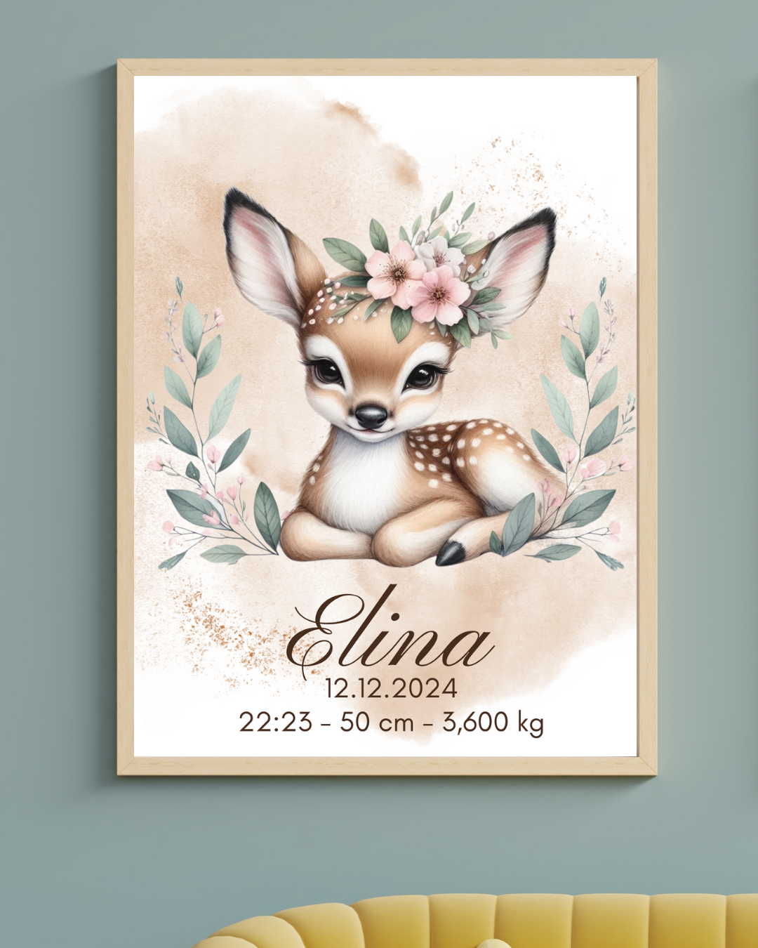 AFFICHE DE NAISSANCE - Faon fleurs